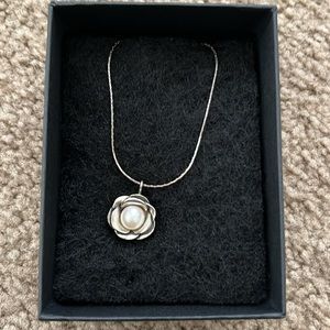 Noa Zuman Sterling Silver Rose Wrapped Pearl Necklace